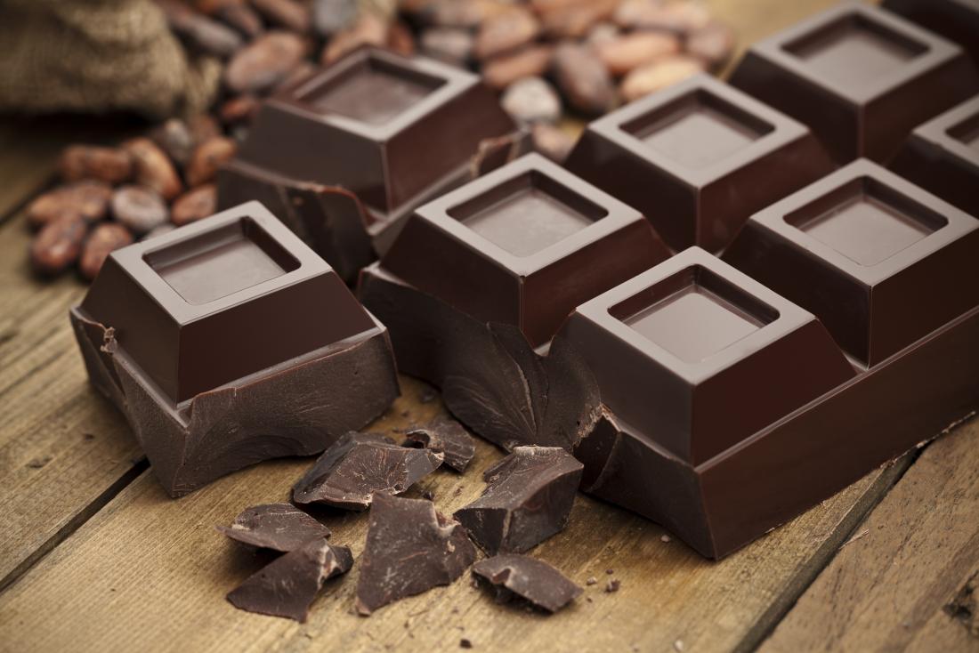 dark chocolate and cocoa beans on a table