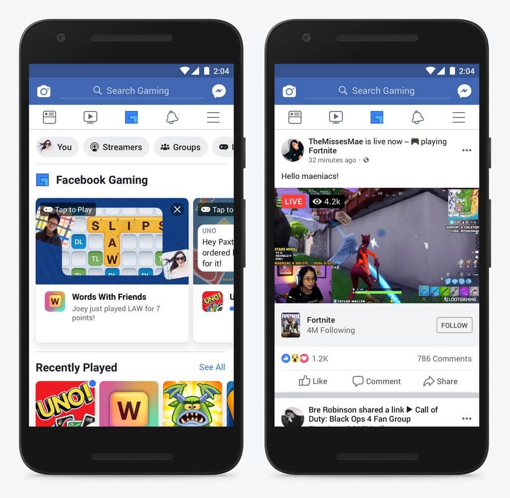 facebook gaming app