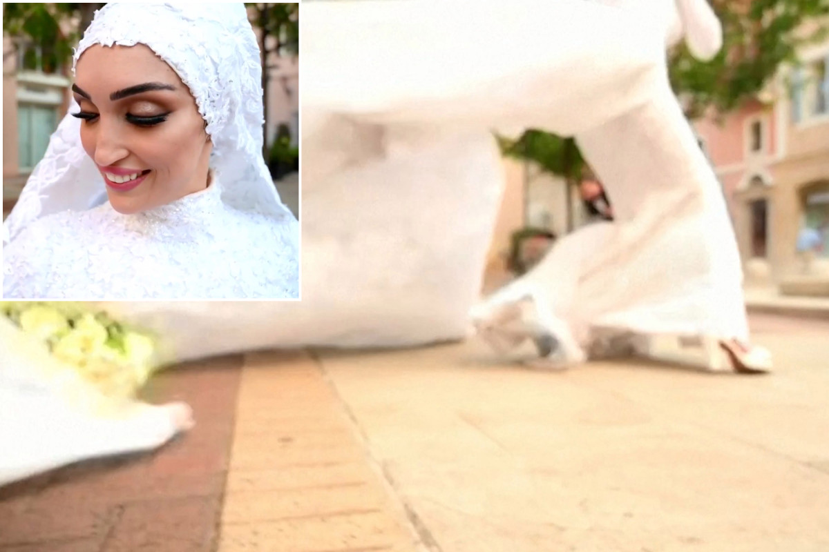 Bride posing for wedding photos caught in Beirut blast