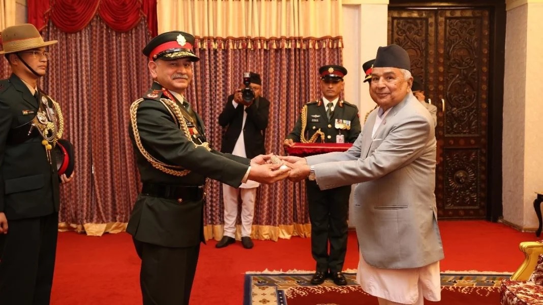 indian army chief upendra dwivedi was honored with the honorary title of general of nepal army president followed tradition of1