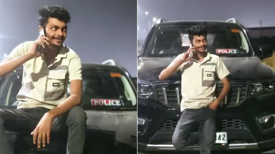 man made a reel with police name plate written on scorpio video goes viral on social media2353