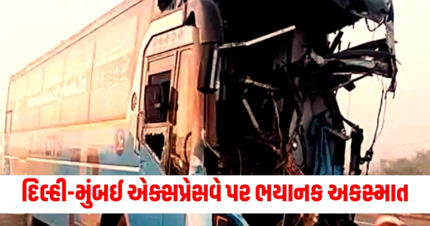 jaipur a bus collided with two trucks on the delhi mumbai expressway 45 people injured in the accident