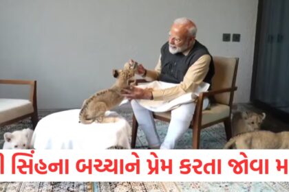 pm modi with lions cub and anant ambani visited vantara